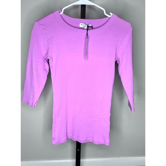 Michael Stars NWT XS Pink 3/4 Sleeve Crewneck Tee 1x1 Cotton Made in USA - Picture 2 of 7